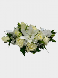 Wrist corsage white ribbons